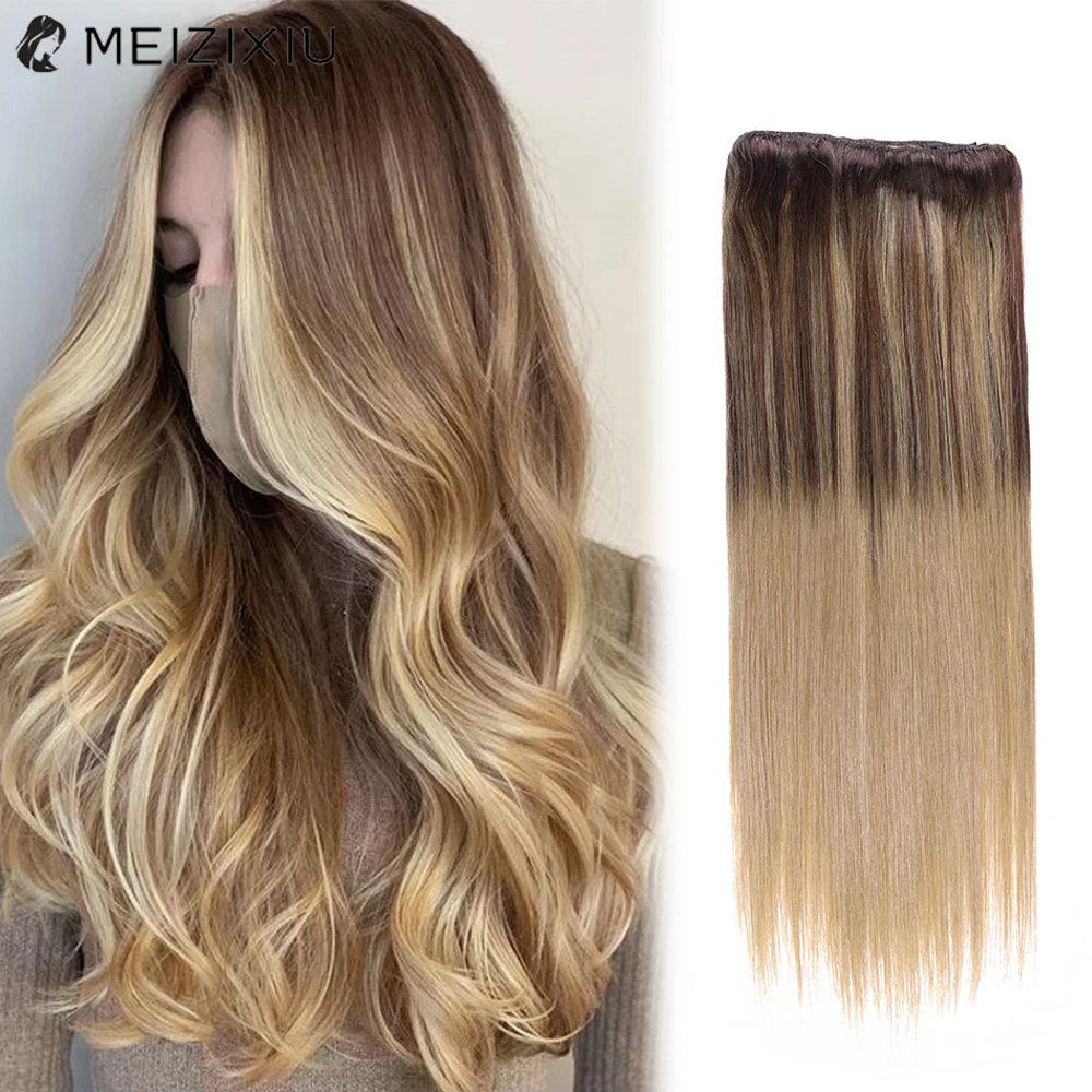 

Blonde Clip In Hair Extensions Highlight Color 100% Real Remy Full Head Human Hair Extensions For Women Clip-on hair Brazilian