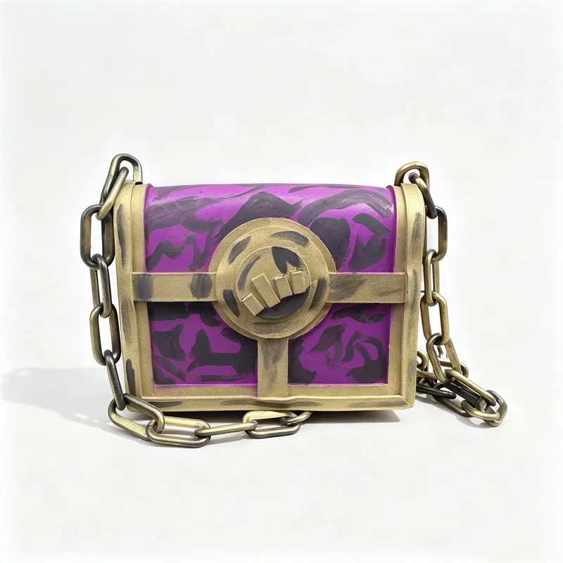 Game Limbus Company Matthias Cosplay Bag Purple Gold Book Backpack Handbag Thick Chain Accessories Halloween Role Play Prop