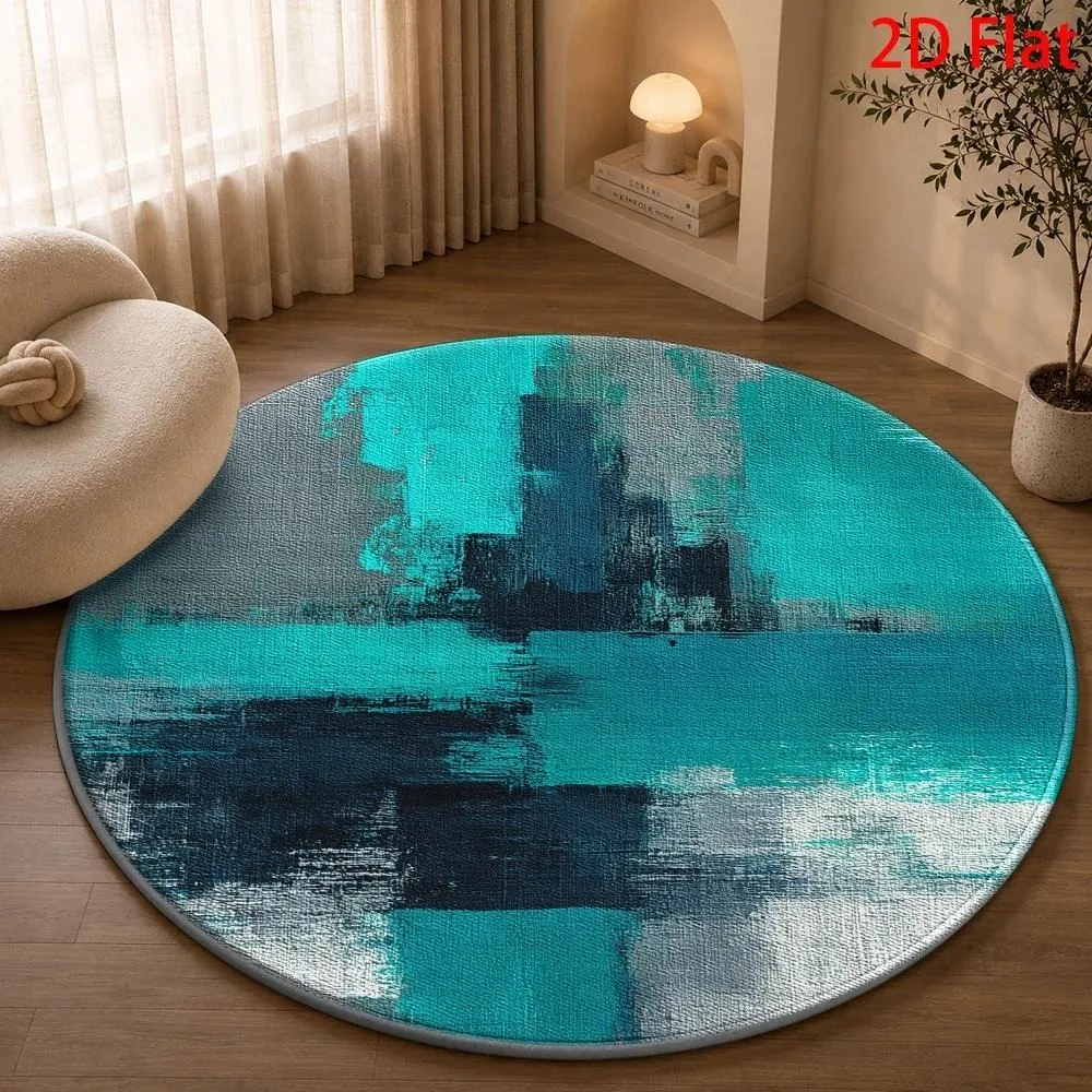 Minimalist Blue White Abstract Vertical Lines Round Area Rug Non Slip Floor Mat For Modern Minimalist Living Room Decor Gift