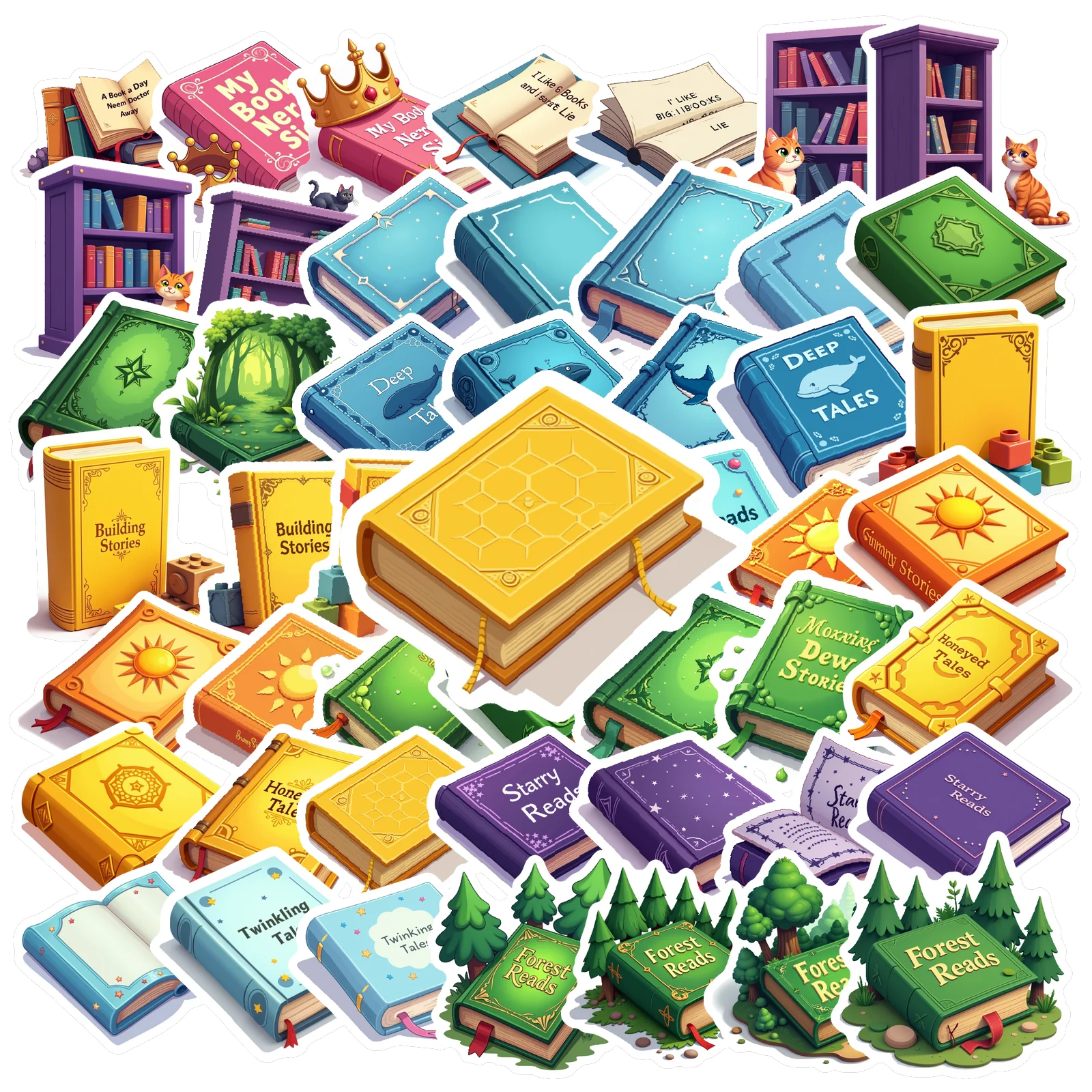 50pcs/set Cute Cartoon Books Stationery Stickers For Laptop Water Bottle Luggage Notebook Waterproof Graffiti Decals