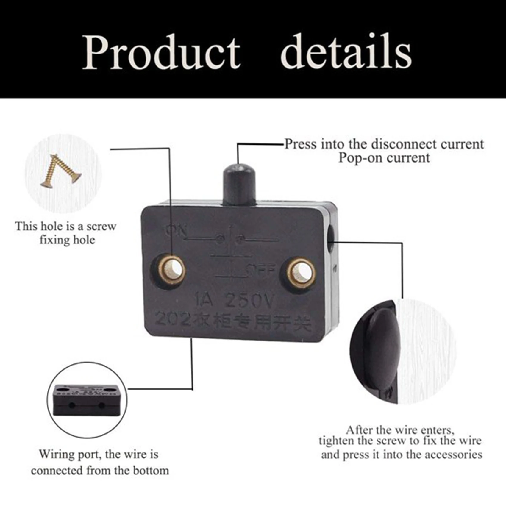 SYW-12 Pcs Cabinet Door Switch Cabinet Lamp Switch Drawers Open On Close Door Applicable To 12V 24V 110V Black