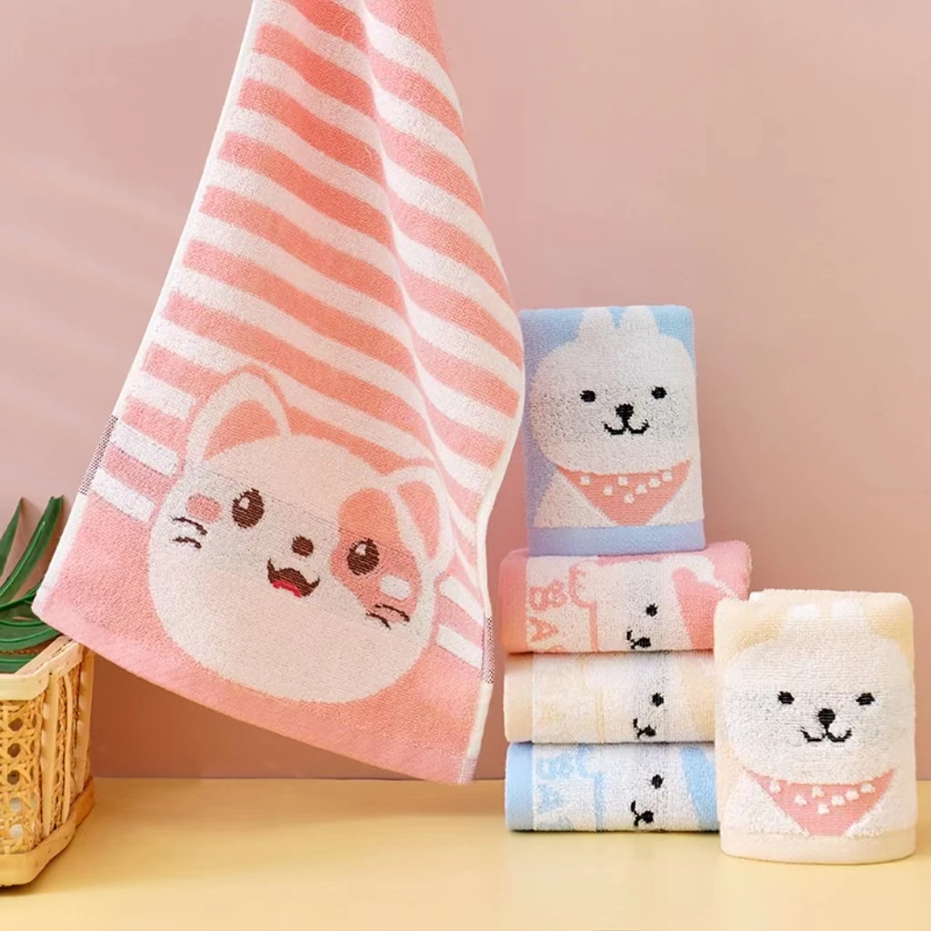 Children's Towel Jacquard Water-Absorbent Thickened Cotton Kindergarten Baby Wash Face Cute Cartoon Small Towel Face Towel