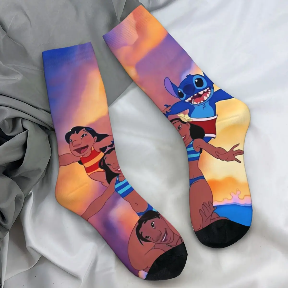 Stitch Cartoon Socks Retro Stockings Spring Non Slip Unisex Men Socks High Quality Design Skateboard Socks