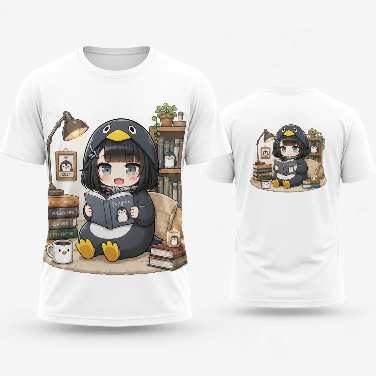Goo goo gaga Cute Penguin Coffee T Shirt Kawaii Chibi Anime Girl Cafe Cup 3D Print Quick Dry Breathable Summer Casual Unisex Top
