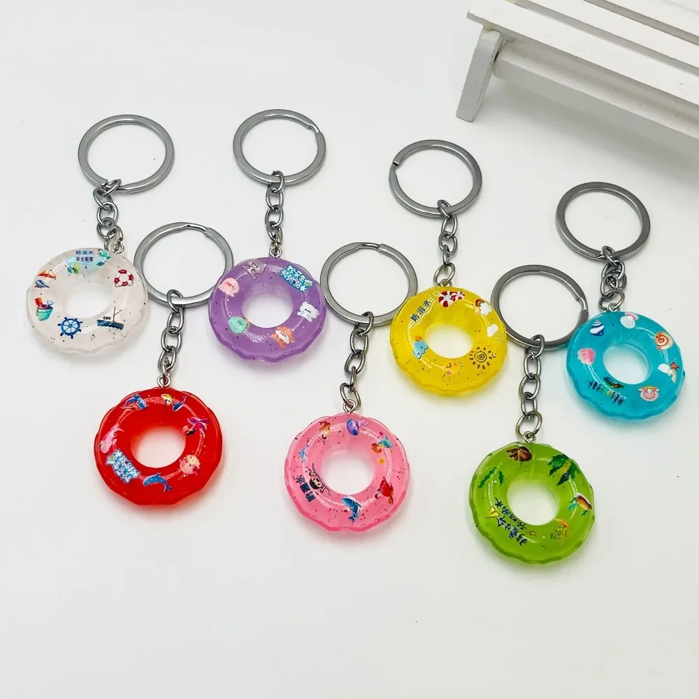 Creative Swimming Ring Keychain Bag Pendant 3D Simulation Luminous Resin Keyring Accessories Drowning Prevention Gift