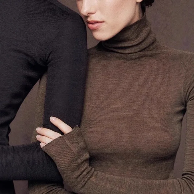 Women's Commuter Fashion Machine Washable Golden Fleece 18-Pin Baruffa/Super160s Seamless Knitted Bottom Top