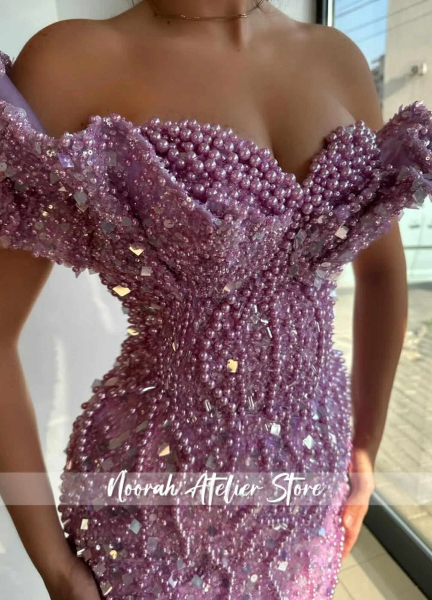 Lilla lucido Una spalla Arabia Saudita Paillettes Perle Abiti da sera di lusso 2025 Abito da sposa فساتmaveraAbito da ballo Personalizzato