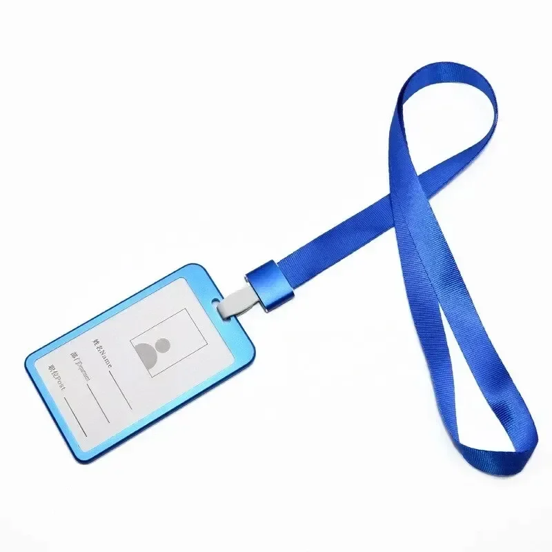 1Set Aluminum Alloy Working Permit Sleeve Pass Work ID Card Badge Holder Cover ID Tag Protective Case with Lanyard Neck Strap