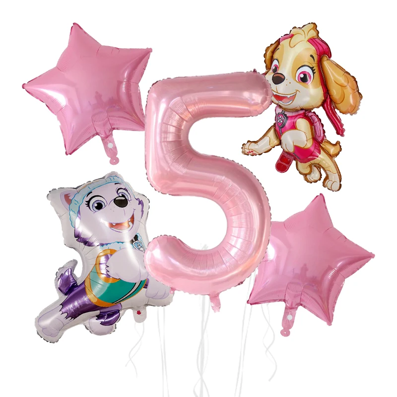 5 Stück Anime Paw Patrol Aluminiumfolienballons Set mit Zahlen für Kindergeburtstag, Partydekoration, Babyparty-Geschenke und Zubehör – Detail 6