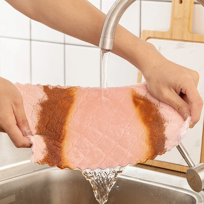 Dishwashing Cloth Non-oil Kitchen Special Thickened Absorbent Cleaning Cloth Multi-functional Two-color Absorbent Rag