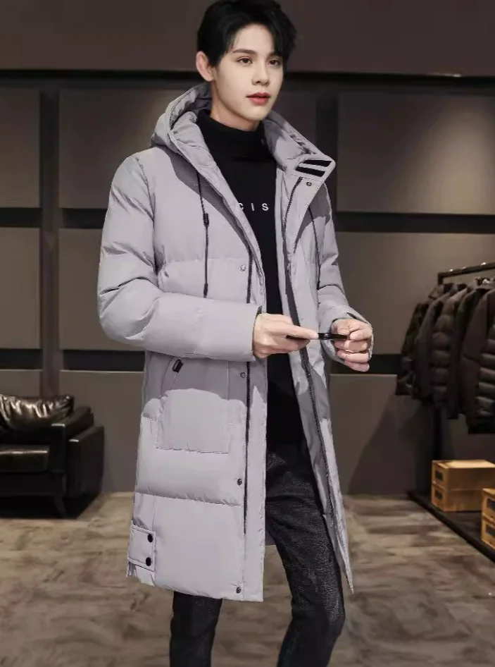 

Overcoat Autumn Winter Windbreaker Coats Men Clothing Warm Hooded Mid-length Jacket Mens Casual Zip Up Cotton Padded Jacket