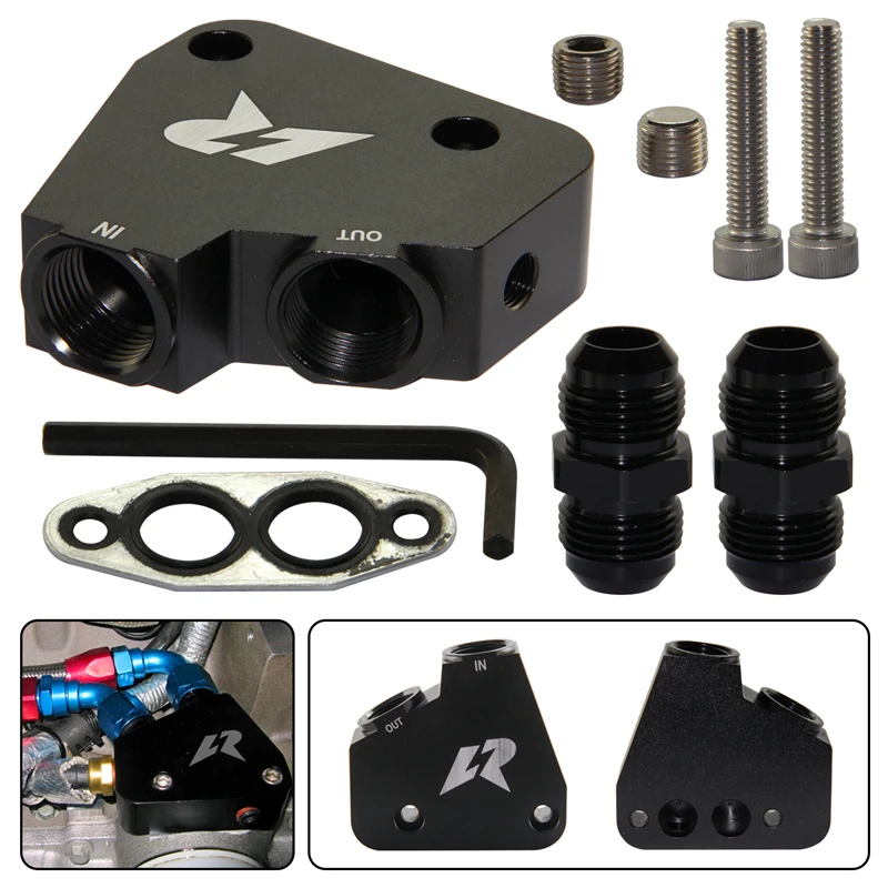 Adapter chłodnicy oleju LR FilterI Fit AN10 GM do silników Corvette C5 C6 C7 LS1 LS2 LS3 LS6 Gen IV LSX VE HSV czarny/srebrny