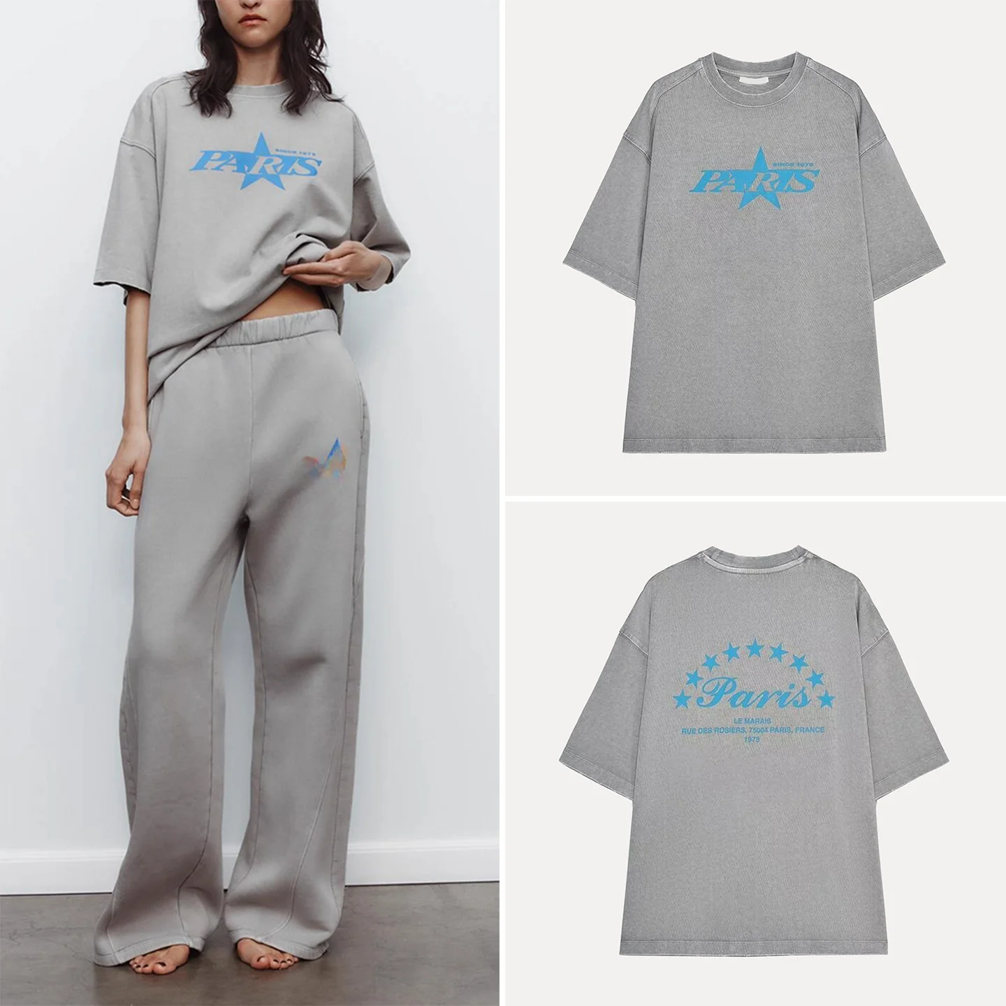 

Summer New Women's round Ne ort Sve T-irt Printed Contrast Color Z Commute Sle Loose Fit Polyester Fiber