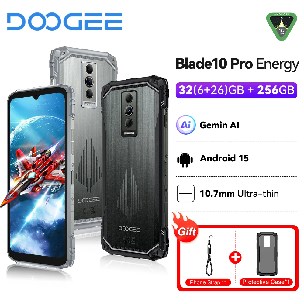 NEW DOOGEE Blade10 Pro Energy Rugged Smartphone 6GB+256GB 6.56'' HD+ Screen Cellphones 6150mAh 50MP Android 15 NFC Mobile Phone