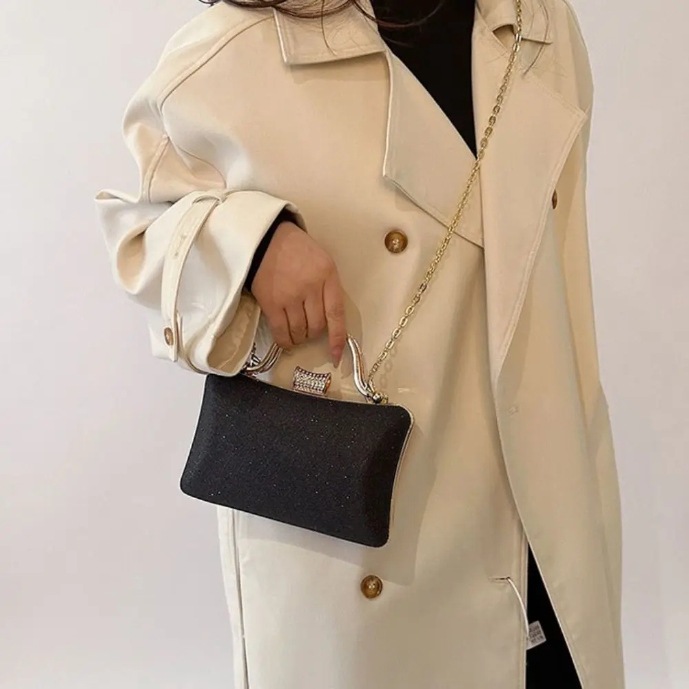 

Casual Metal Handle Evening Banquet Bag Glitter Rhinestone Box Handbag Crossbody Bag Large Capacity Ladies Clutch Bag Women