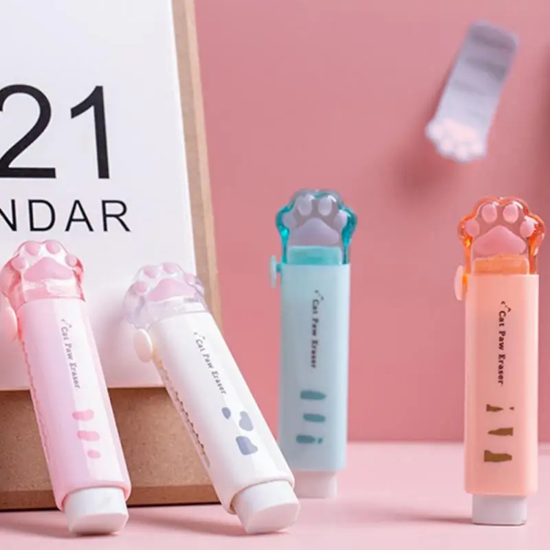 Kawaii Retractable Eraser Cute Cat Korean Stationery Rubber Drawing Erasers Children's school supplies Office