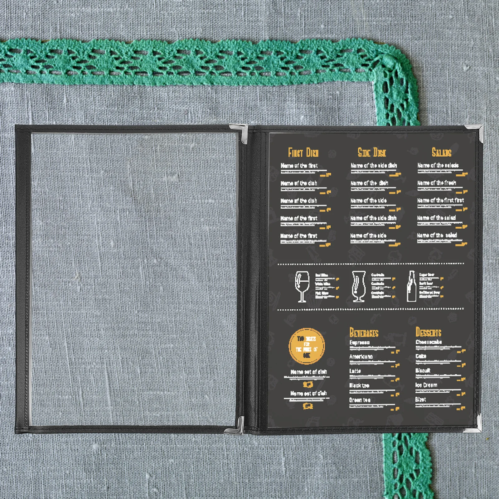 2pcs Menu Cover Clear Pvc Binder Cover For Restaurant Coffee Shop Kitchen Loose Leaf Ring Folder Portable Rounded Corner