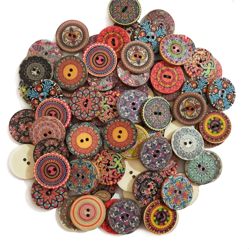 15-25mm 50pcs Retro Wooden Buttons 2 Holes for Handwork Sewing Scrapbook Clothing Button DIY Crafts Accessories Gift Card Decor