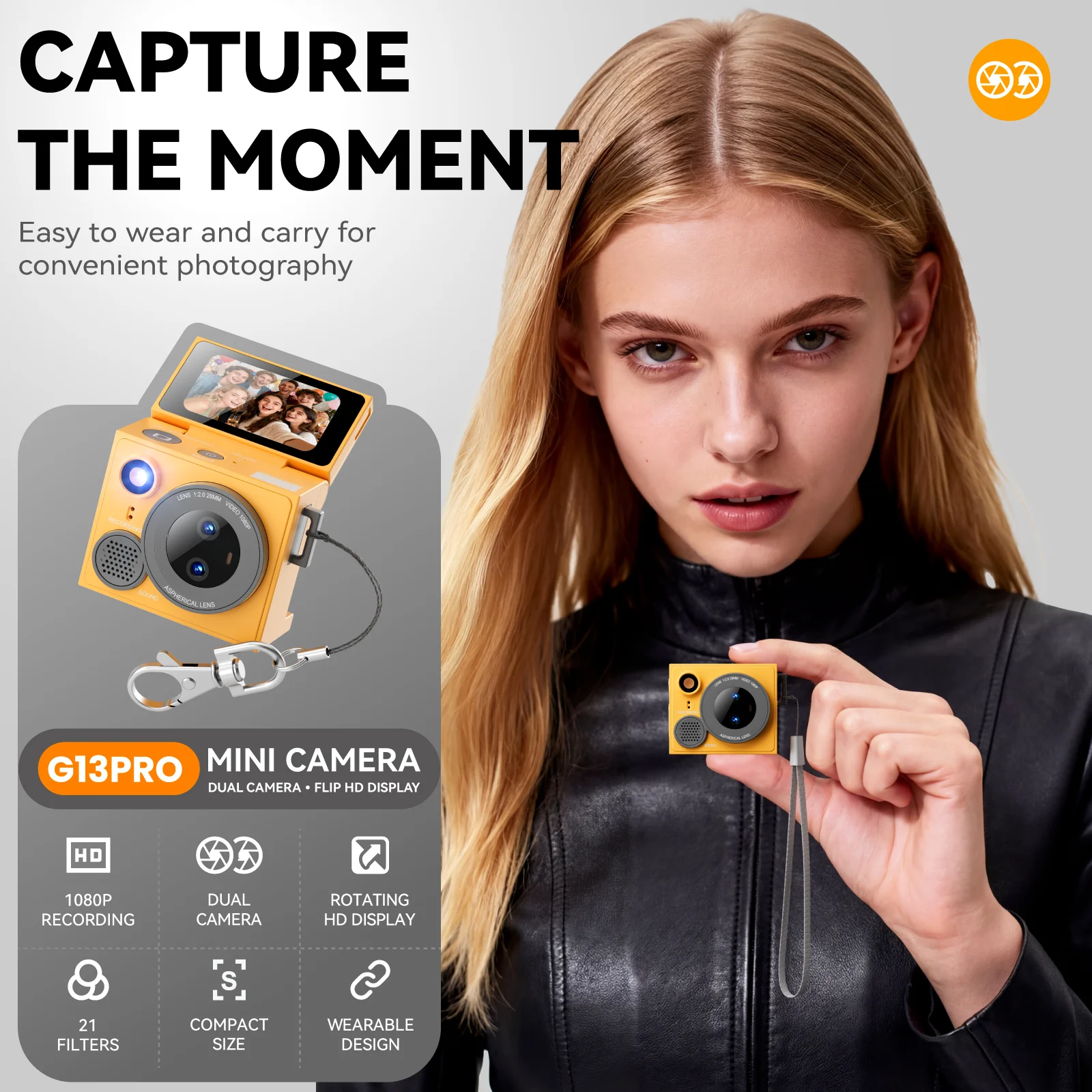 1080P HD Mini Thumb Camera Rotatable Flip Selfie Screen Auto Focus Portable Small Video Recording Device With Lanyard ABMF