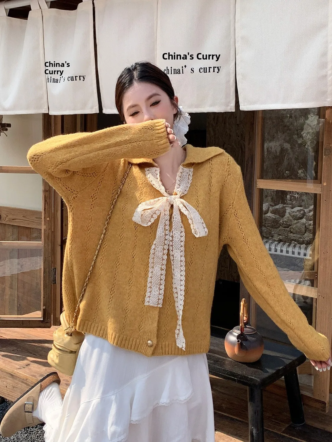 

plus Size Women's Sweet Sle Lace Bow Knot Knitted Sweater Autumn New Design Open Cardigan Top Korean Loose Fit Long Sve