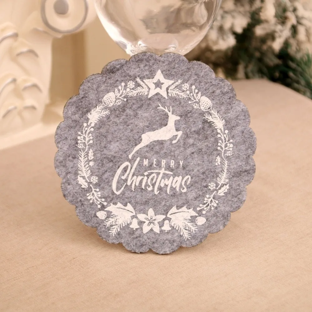 3Pcs Christmas Wine Tea Cup Mat Elf Christmas Decoration Drink Coasters Felt Dinner Table Accessory Dish Tray Pad Happy New Year