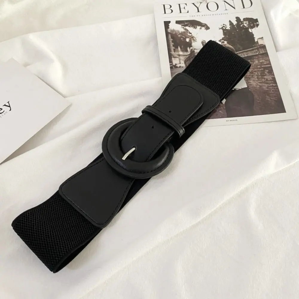 เข็มขัดคอร์เซ็ทหนังแฟชั่นแบบยืดหยุ่น สีพื้น สายรัดเอวแบบเชือกผูก เอวยางยืด กว้าง สำหรับผู้หญิง