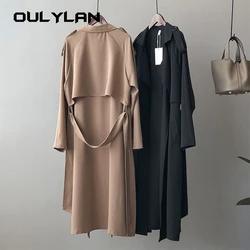 OULYLAN Women Trench Coat Fashion Solid Loose Long Windbreaker Women's Retro Jacket Long Outerwear Office Lady 2024 Autumn