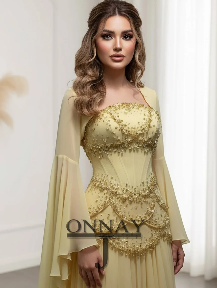 Abiti da ballo Dubai di lusso personalizzati da donna Aline maniche svasate Gala arabo saudita Abiti da spettacolo su misura De Fiesta Plus