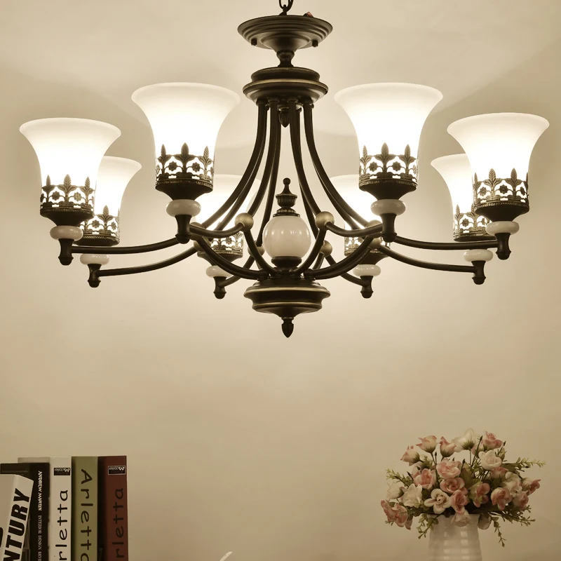 Retro Led Ceiling Chandelier Modern Bedroom Living Room Decor Hanging Lamp Frosted Glass Suspension Light Fixture Vintage Lustre
