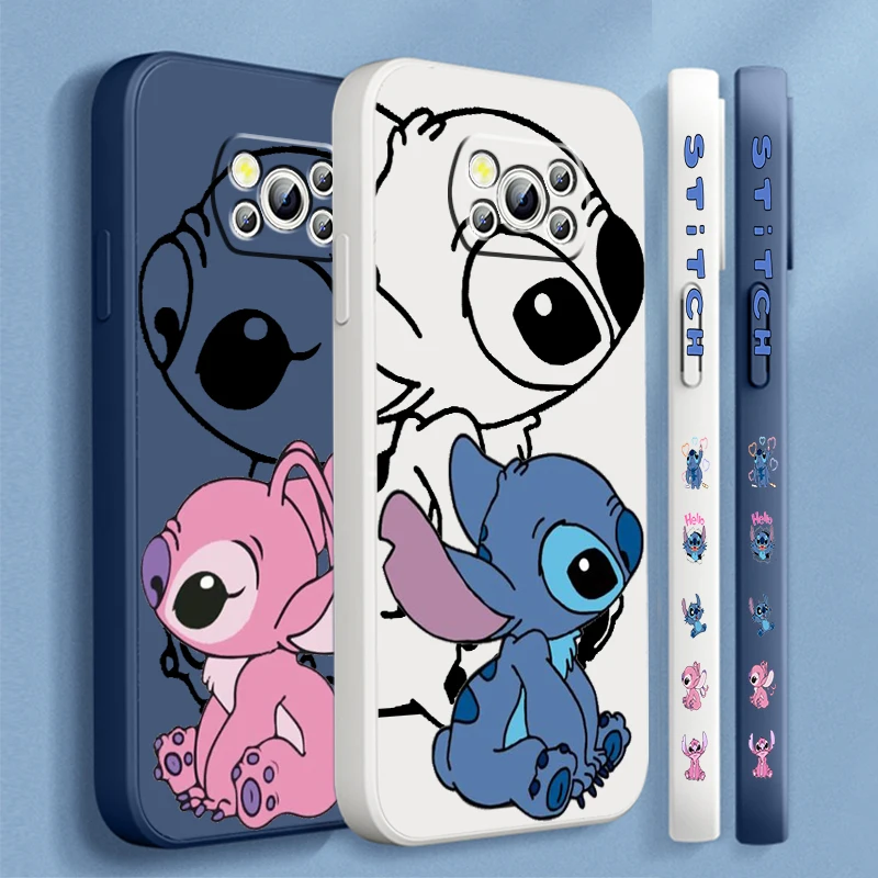 Cartoon Stitch Angel Cute Liquid Left Rope For Xiaomi Mi Poco X6 X5 X4 X3 M6 M5 M5S M4 M3 F5 F4 F3 Pro 5G TPU Phone Case