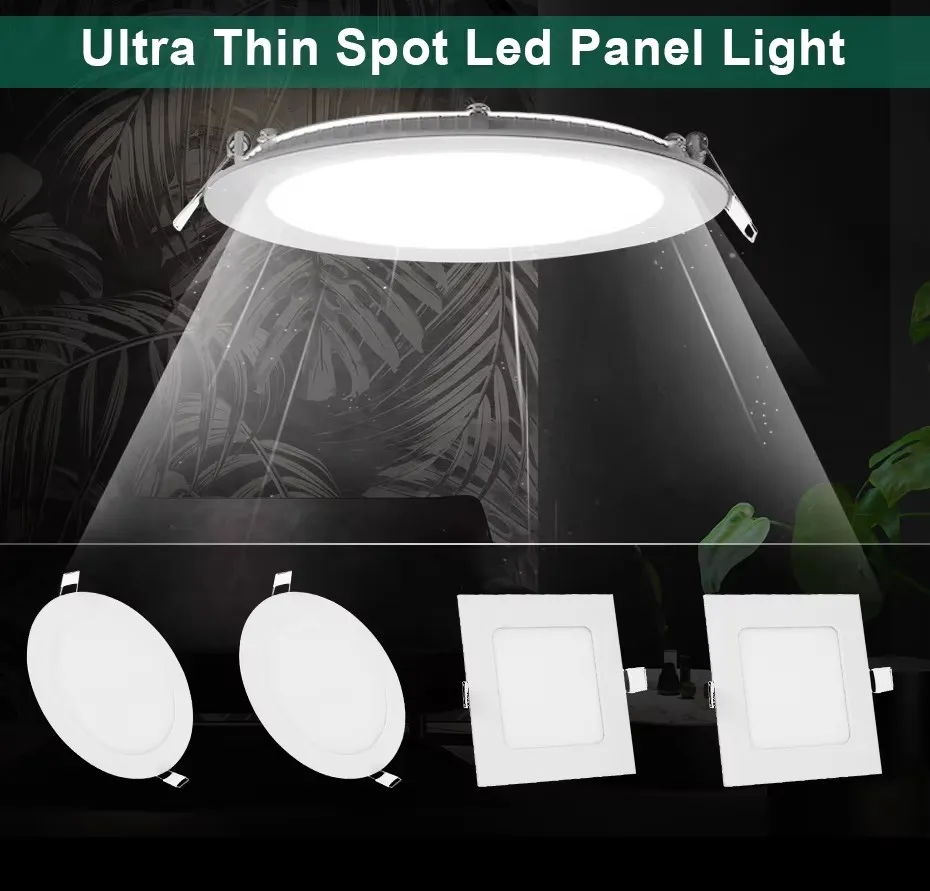 Led Downlight 4W 6W 9W 12W 15W 25W Square/Round Thin Embedded Ceiling Lamp Panel Light Cool/Natural/Warm White AC 110V 220V