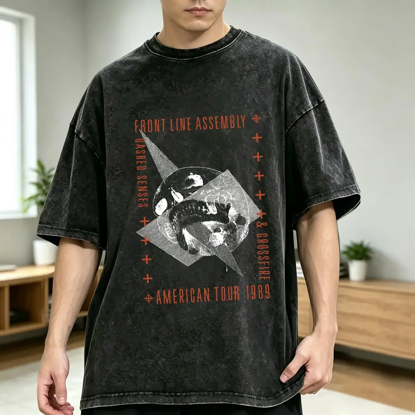 washed T Shirt Front Line Assembly vintage rare tour 1980s 80s Gashed Senses Nitzer Ebb 242 Skinny Puppy Ministry Throbbing