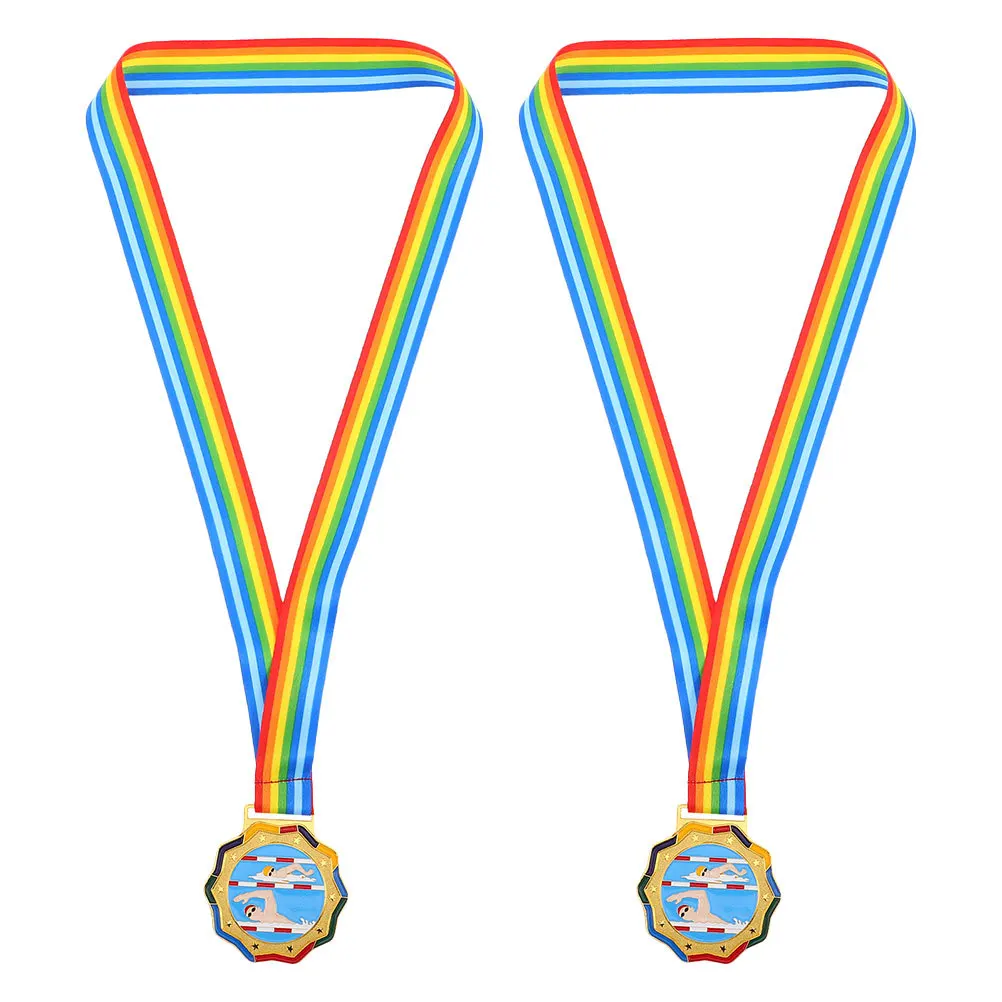 2Pcs Swimming Award Medals Metal Sports Prizes Neck Ribbon First Place Championship Competition Medals Medal Sport