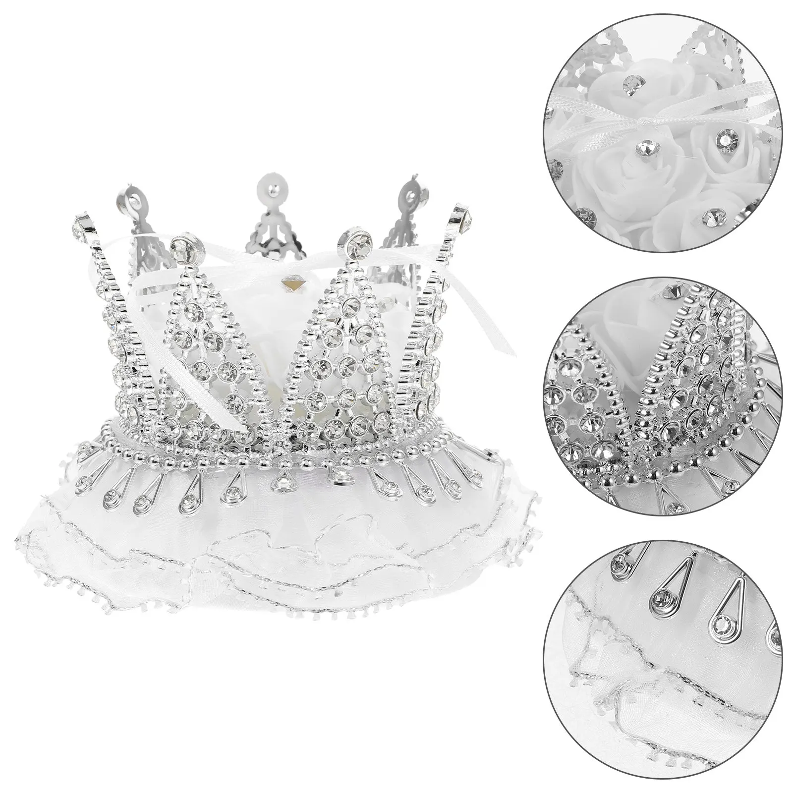

Vintage Wedding Ring Box Crown Shaped Rhinestone Decorated Elegant Ring Case for Engagement Proposal Ceremony Bridal Shower Gift