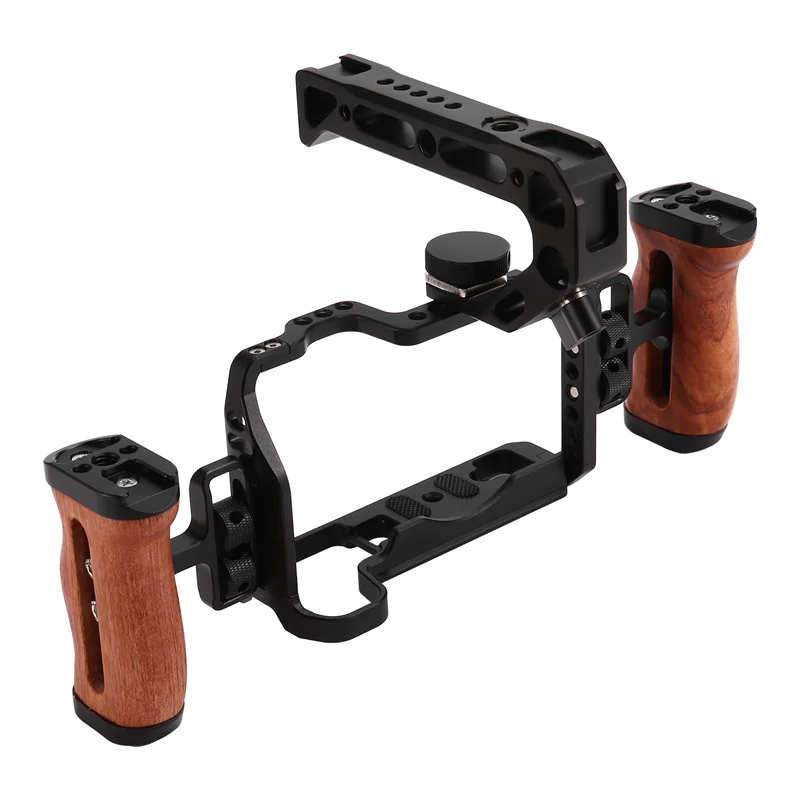 AEF7-Full Camera Cage For Canon EOS-RP Camera Cage Accessories With Wooden Side Handle And Top Handle Durable And Lightweight