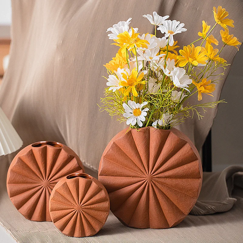 Terracotta Ceramic Vase Sunflower Pattern Flower Floral Arrangement Accessories Home Decoration