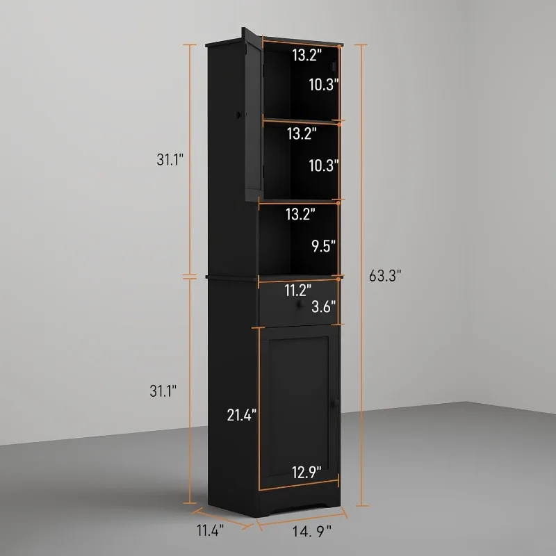 

Tall Bathroom Cabinet, Storage Cabinet with 2 Doors & 2Drawer, with Ajustable Shelve, for Bathrooms, Kitchens,Entrances,Bedrooms