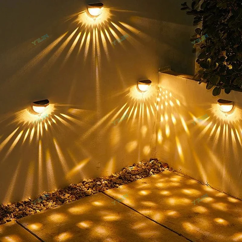 2/4/6 Pack LED Solar Fence Light Outdoor Waterproof Wall Lamp Corrugated Lights for Fence Terrace Garden Path Decorative Lights