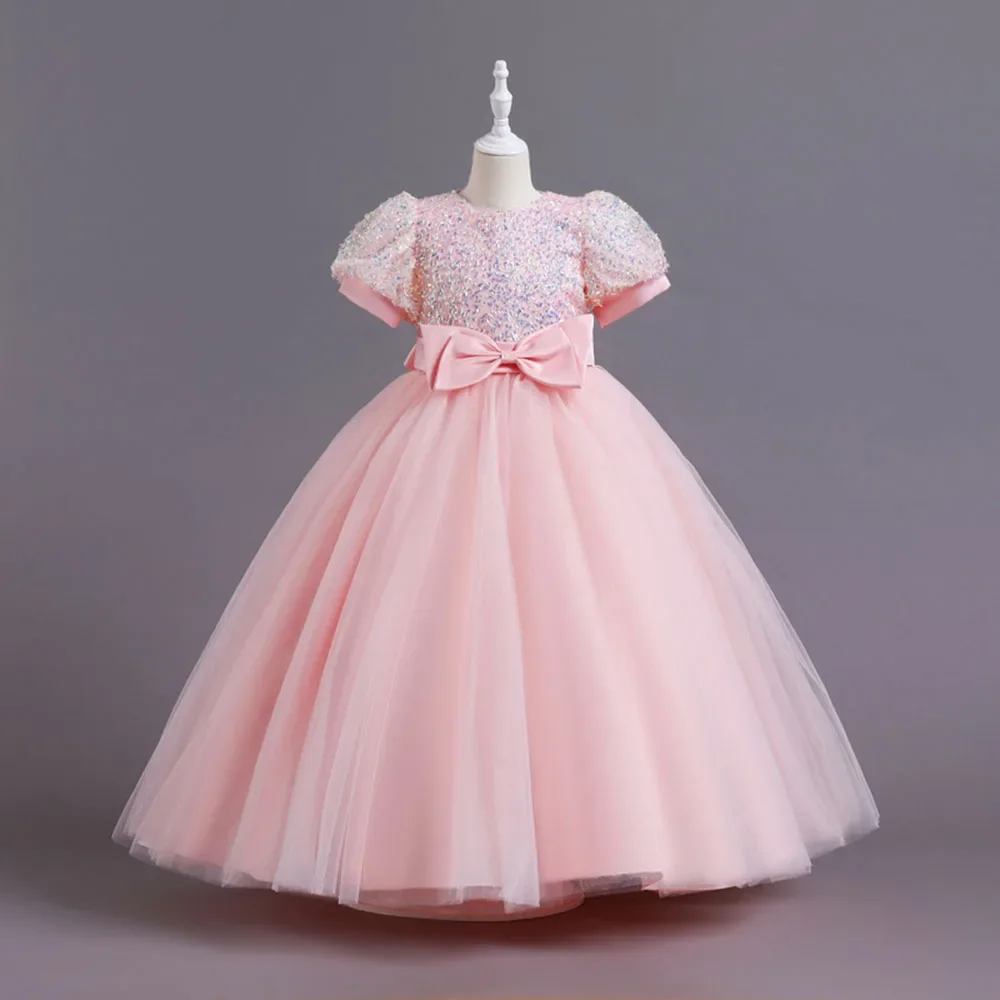 Princess Vintage Dress Tassel for 5-14T Girls Lantern Sleeve Long Gown Children's Prom Party Wedding Birthday Fashionable