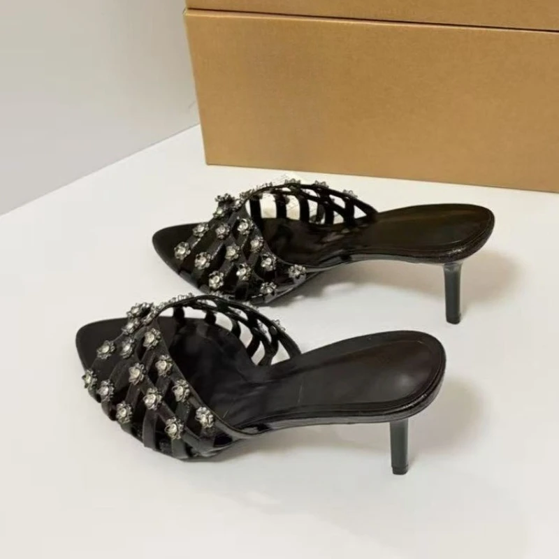 Women's Sandals Summer Rhinestone Flower High Heel Sandals Fashion Open Toe Party Heeled Slippers Elegant Evening Dress Shoe New - view 4