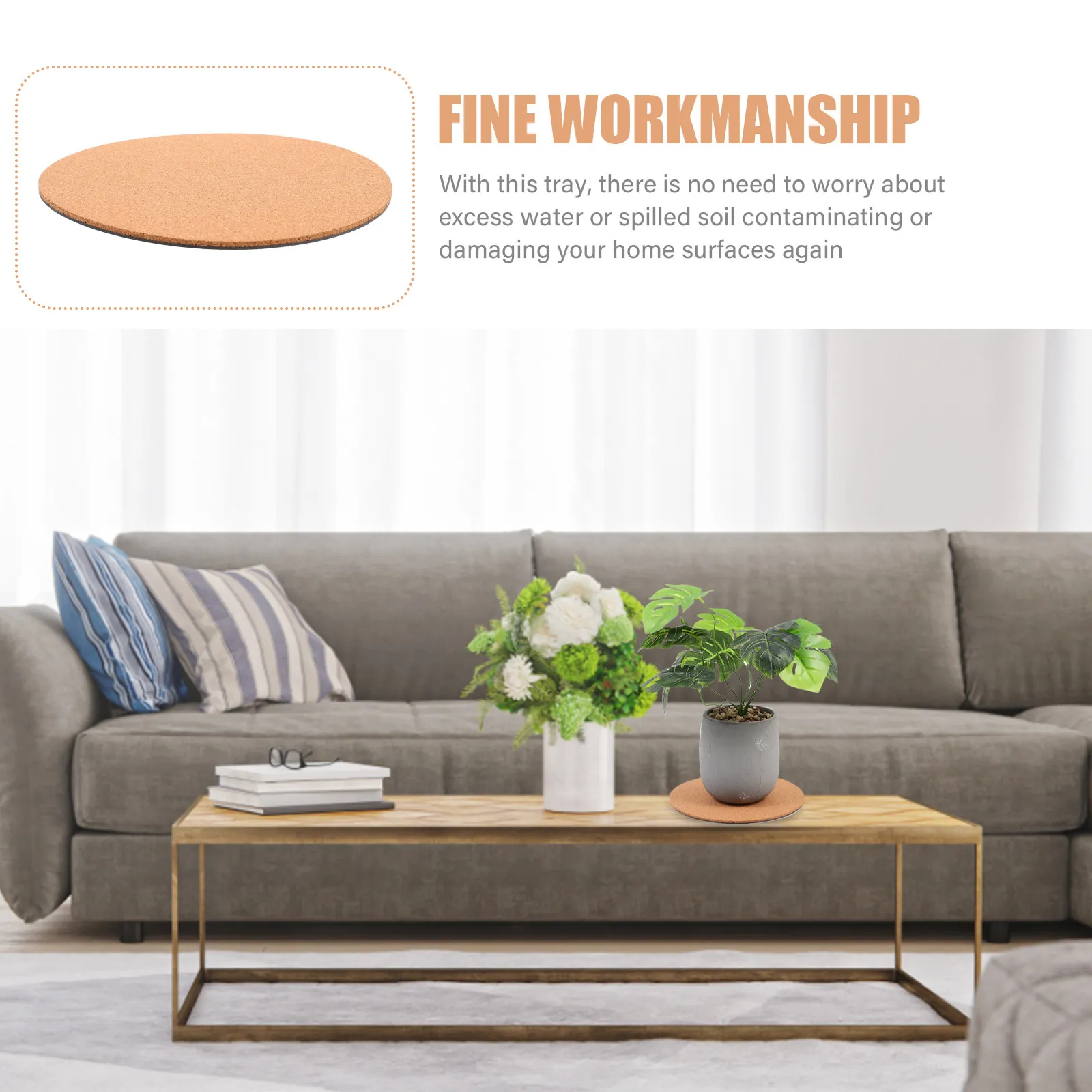 2Pcs Cork Plant Mat Flowerpot Pad Saucer for Indoor Outdoor Gardening Water Drainage Protection Non Slip Cushion Base Tray