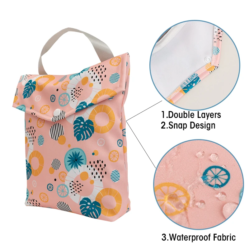2pcs Diaper Bag Organizer Waterproof Baby Cloth Diaper Bag PUL Pocket Zipper Reusable Baby Nappy Diaper Rubbish Wet Bag