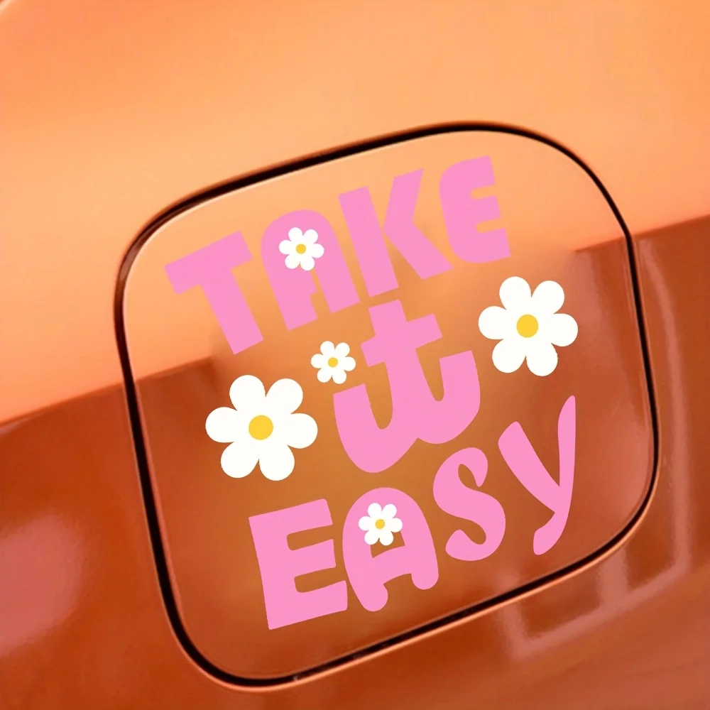 1pc Cute Take It Easy Flower Vinyl Sticker, Waterproof Decal for Car Body Window Motorcycle Helmet