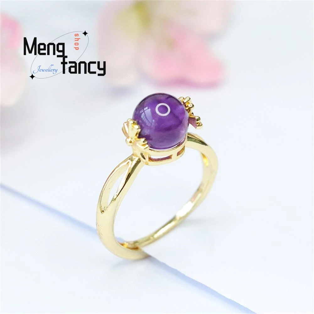 Natural Amethyst Ring Coloured Gemstone Adjustable Elegant Luxury Fashion Couple Promise Jewellery Wedding Souvenir Holiday Gift