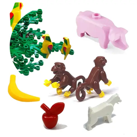 Animal building blocks dog pig horse bird  monkey apple banana plant building block accessories DIY brick Toys for kids