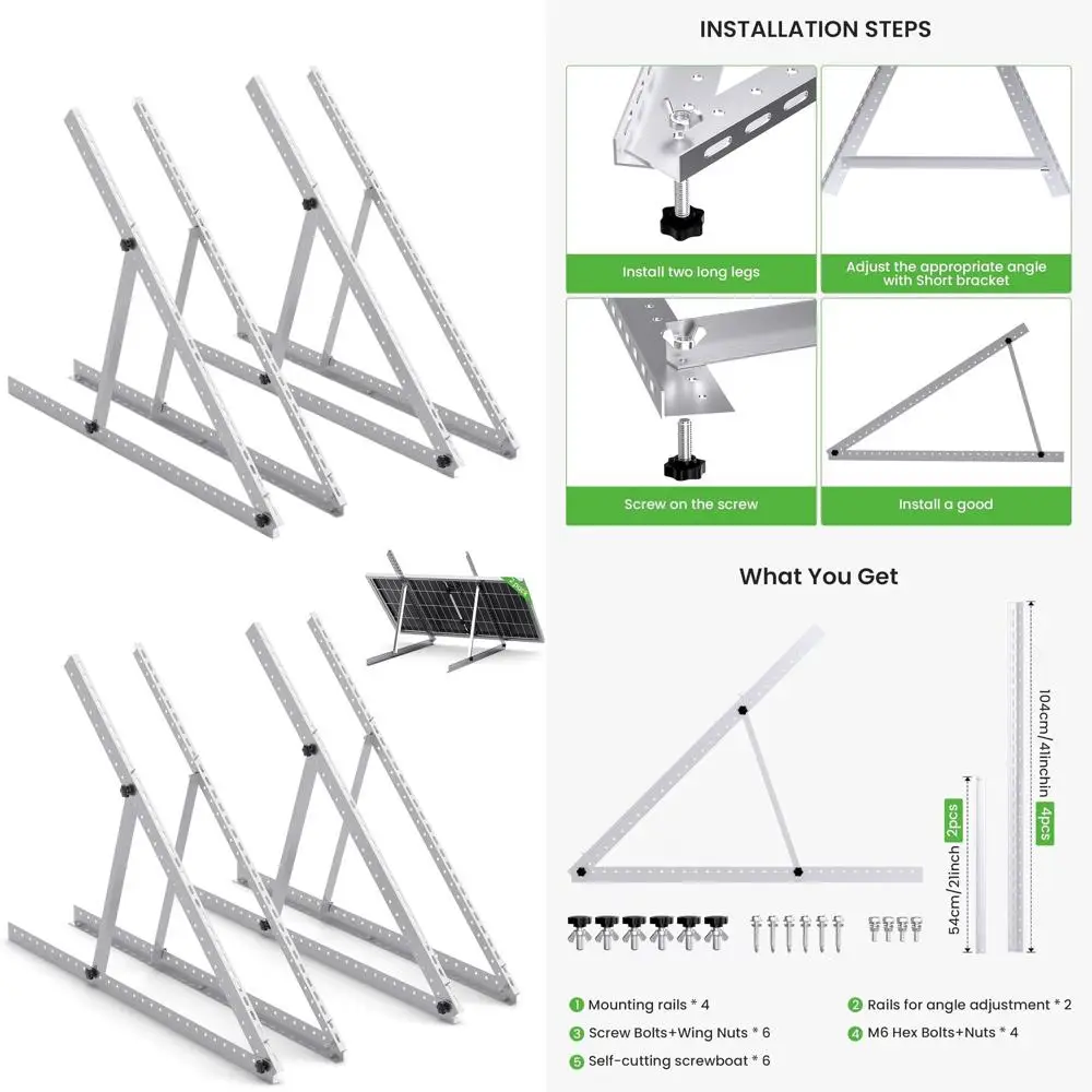 Universal Adjustable Panel Mount Brackets with Folding Legs for 100-400W Solar Panels, Suitable for Roof, RV, Boat, and O-Grid S