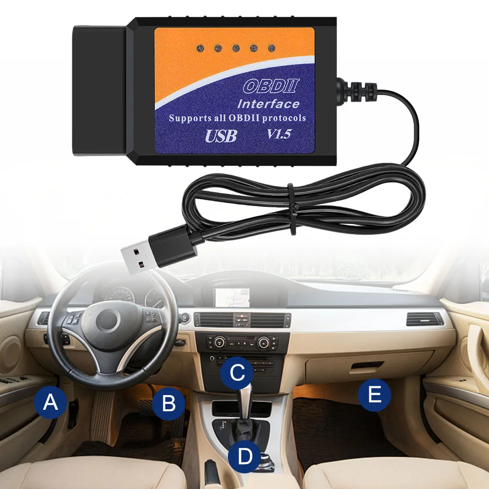 Car Diagnostic Cable With PIC18F25K80 Chip Support Most OBDII Protocols ELM 327 USB V1.5 OBD2 Scanner Super ELM327 USB 1.5