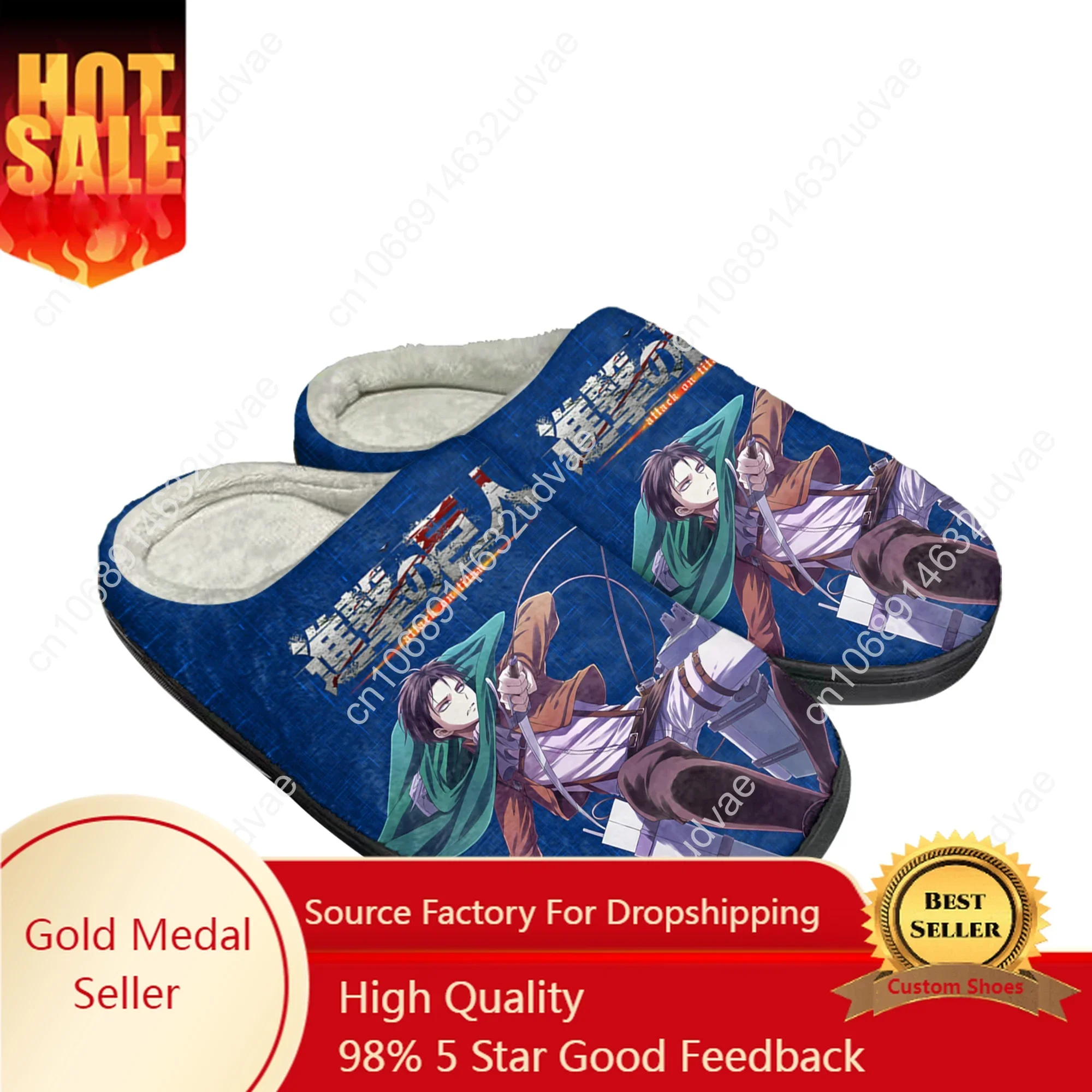 Anime Attack on Titan Levi Ackerman Home Cotton Custom Slippers Mens Womens Sandals Plush Casual Keep Warm Shoes Thermal Slipper