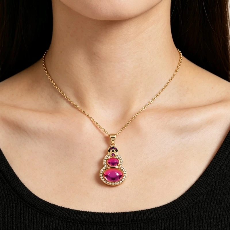 Gradient Color Gourd Pendants Necklaces for Women Full Rhinestone Side Luxury Neck Jewelry Female Neck Accessories 2026 new
