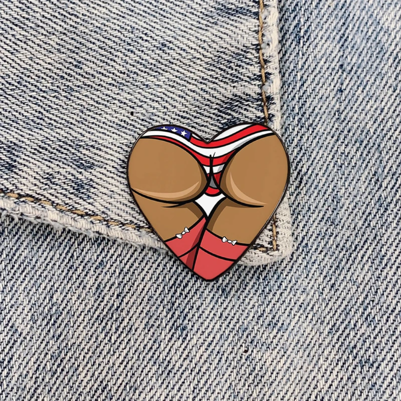 New Fashion Heart-shaped funny Sexy american underwear butt heart metal pin Funny vintage Shirt Lapel Badge pins for Lover Girl